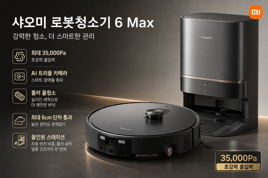 샤오미 로봇청소기 6 Max PV11GL 35000Pa AI 롤러 물걸레 올인원 청소기 제품 이미지