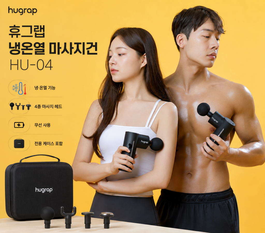 휴그랩 HU-04 냉온열 마사지건 무선 전동 마사지기 4종 헤드 전용케이스 제품 이미지
