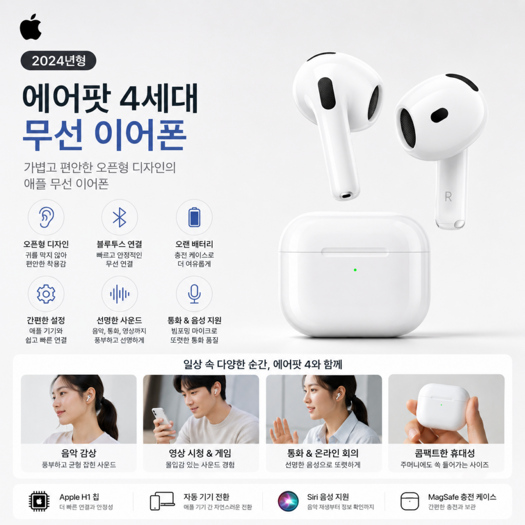 애플 에어팟 4세대 오픈형 무선 이어폰 특징과 사용 편의성 정리 제품 이미지