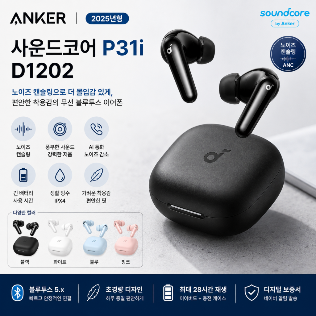 앤커 사운드코어 P31i D1202 노이즈 캔슬링 블루투스 이어폰 특징과 장단점 제품 이미지