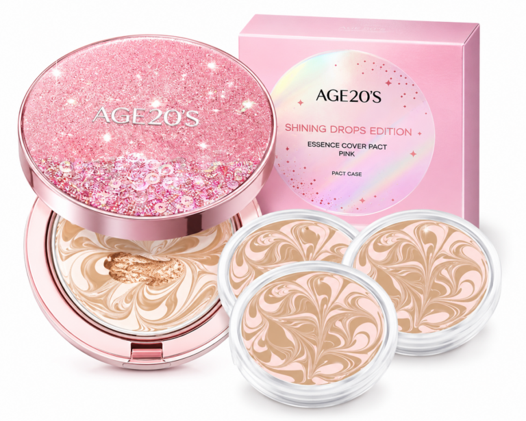 AGE20’S 에센스 커버 팩트 샤이닝 드롭스 에디션 핑크 21호 본품 + 리필 12.5g 3개
