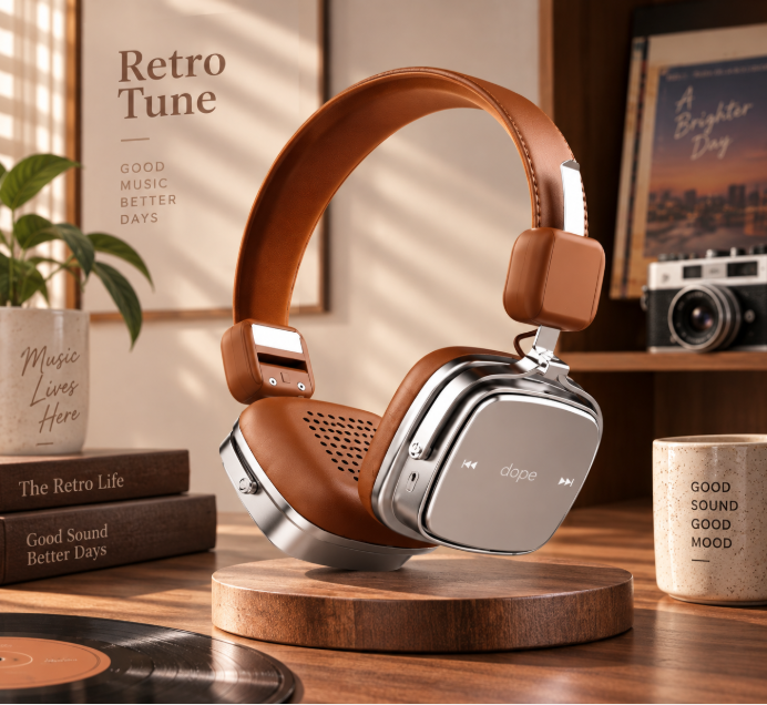 빈티지 감성과 메탈 포인트가 돋보이는 dope RetroTune 노이즈 캔슬링 블루투스 헤드폰