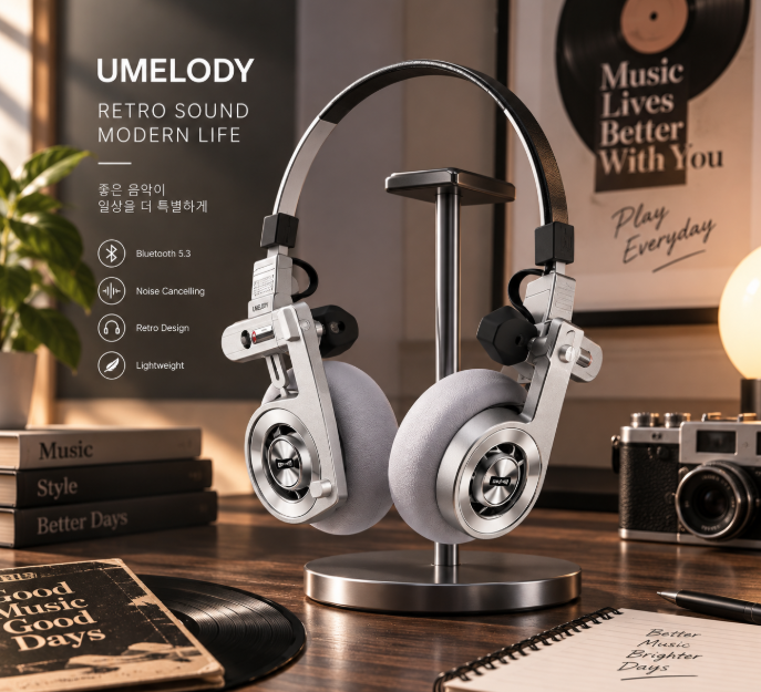 레트로 감성에 무선의 편리함까지, UMELODY 노이즈캔슬링 블루투스 5.3 헤드폰