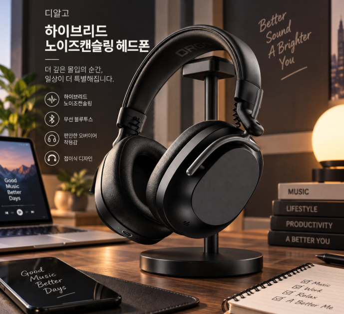 몰입감은 높이고 주변 소음은 줄이는, 디알고 하이브리드 노이즈캔슬링 블루투스 헤드폰