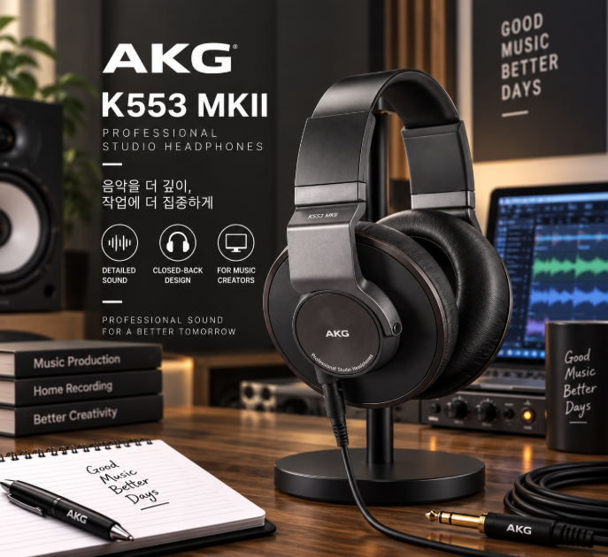 집중해서 음악을 즐기고 싶은 순간, AKG K553 MKII 프로페셔널 밀폐형 스튜디오 헤드폰