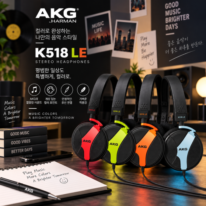 컬러 포인트로 분위기까지 살리는 AKG K518 LE 레드 블루 옐로우 오렌지 헤드폰