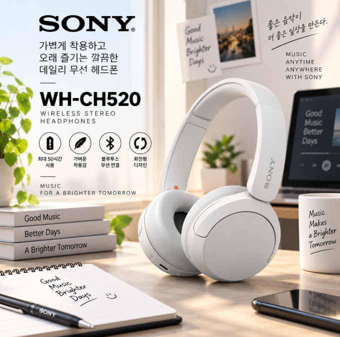 가볍게 쓰고 오래 듣는 데일리 음악생활, 소니 WH-CH520 화이트 블루투스 헤드폰