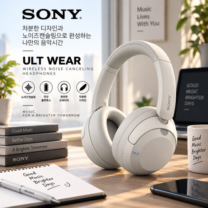 집중이 필요한 순간 더 편안하게, 소니 ULT WEAR 노이즈캔슬링 블루투스 헤드폰