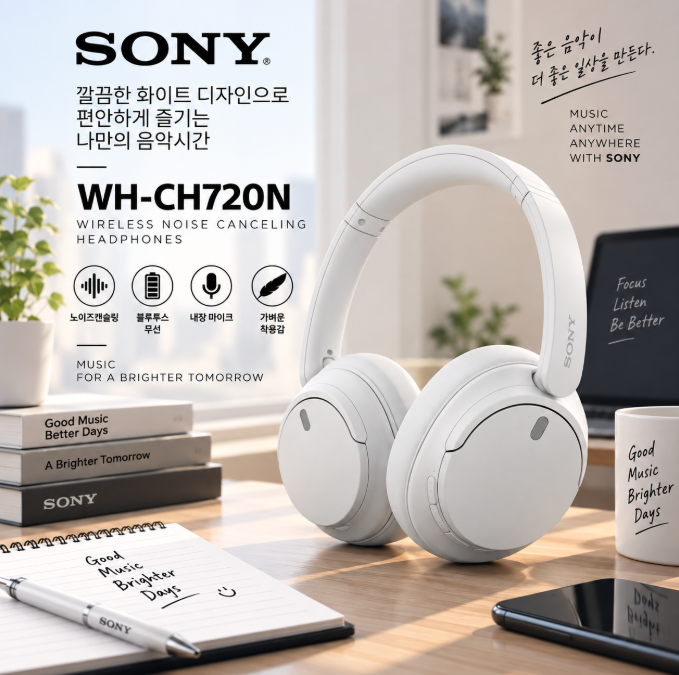가볍게 쓰고 조용하게 즐기는 데일리 음악생활, 소니 WH-CH720N 화이트 노이즈캔슬링 헤드폰