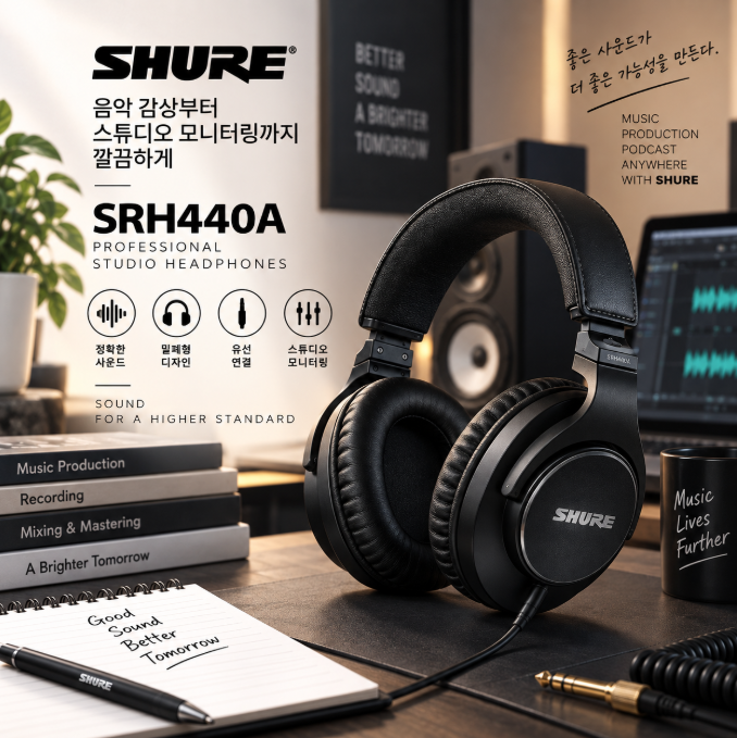 집중해서 음악을 듣고 싶은 순간, 슈어 SRH440A 프로페셔널 스튜디오 헤드폰