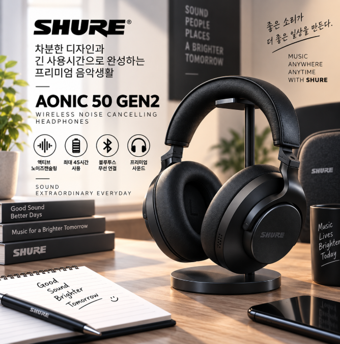 집중이 필요한 순간 더 깊게 빠져드는 사운드, 슈어 AONIC 50 GEN2 노이즈캔슬링 헤드폰