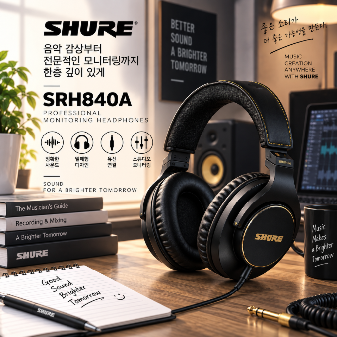 오래 들어도 편안한 스튜디오 사운드, 슈어 SRH840A 프로페셔널 모니터링 헤드폰