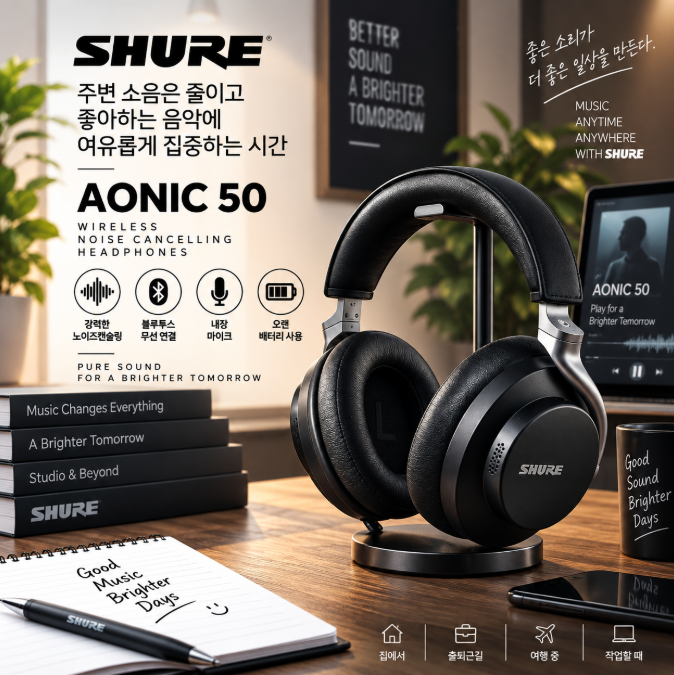 집중이 필요한 순간 더 깊어지는 음악, 슈어 AONIC 50 노이즈캔슬링 블루투스 헤드폰
