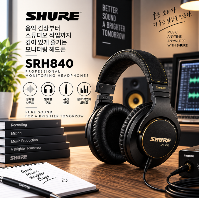 집중해서 듣는 깊이 있는 사운드, 슈어 SRH840 프로페셔널 모니터링 헤드폰