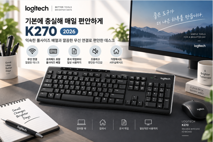 기본에 충실해 매일 편안하게, 로지텍 K270 풀사이즈 무선 키보드