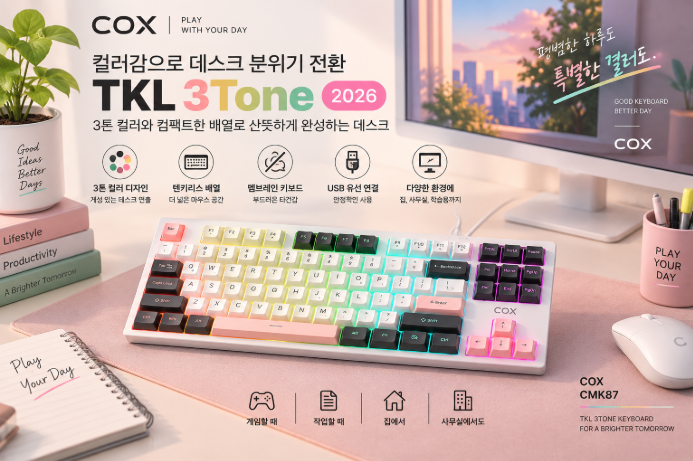 컬러감으로 데스크 분위기 전환, COX TKL 3Tone CMK87 텐키리스 유선 키보드