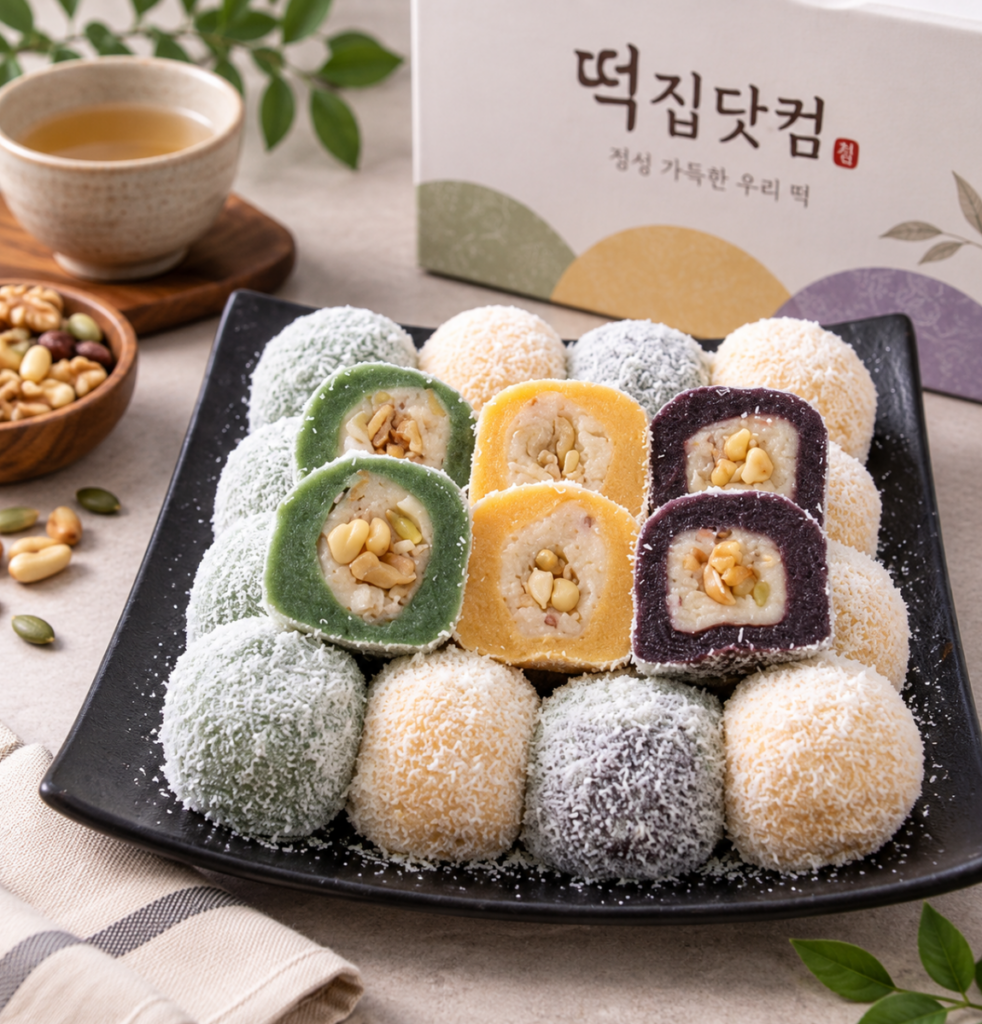 추석 명절 한가위 온 가족 간식으로 좋은 떡집닷컴 삼색두텁떡 고소한 견과소 60g 30개 제품 이미지
