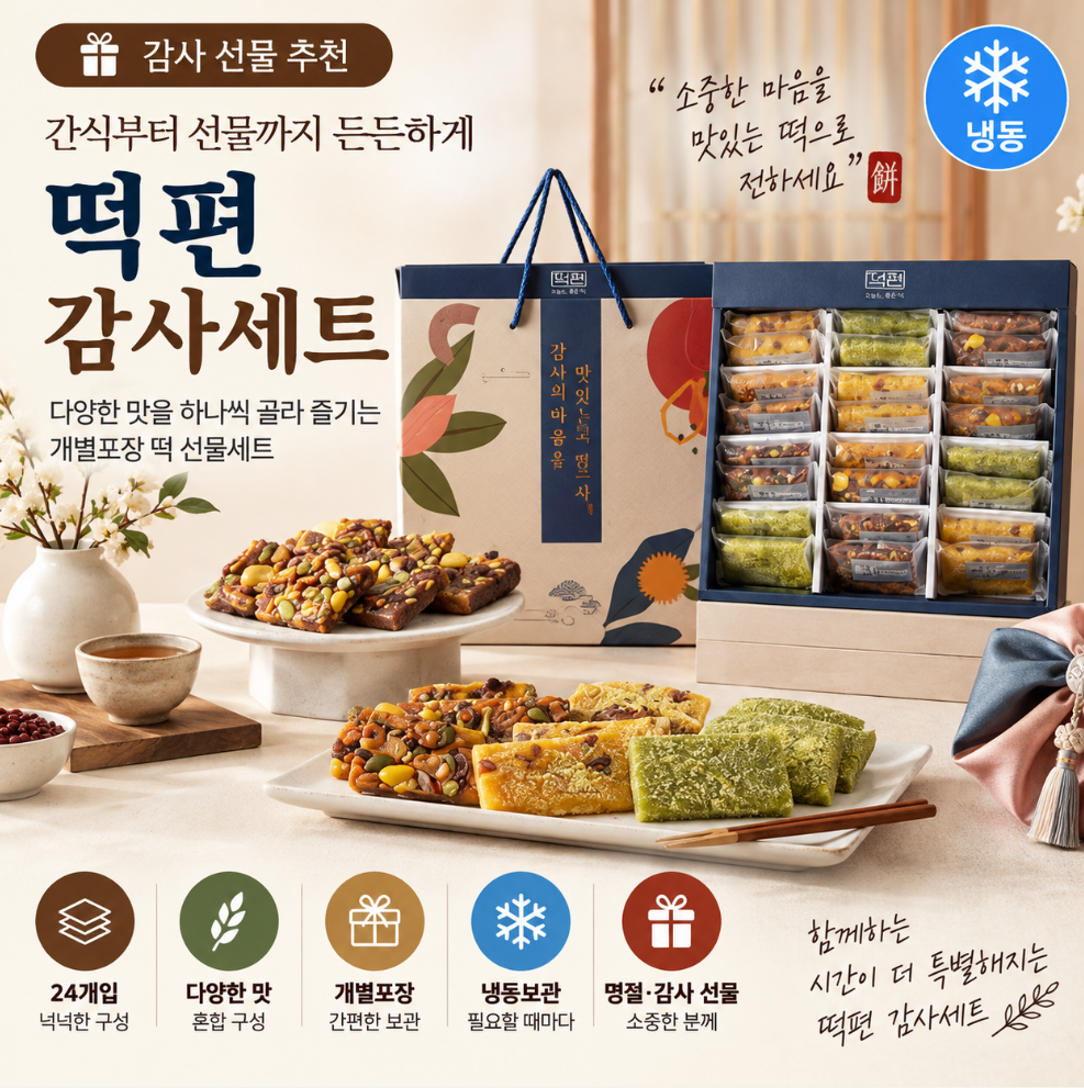 간식부터 선물까지 든든하게, 골라 먹는 재미가 있는 떡편 감사세트 24개입 추석 한가위 명절 제품 이미지