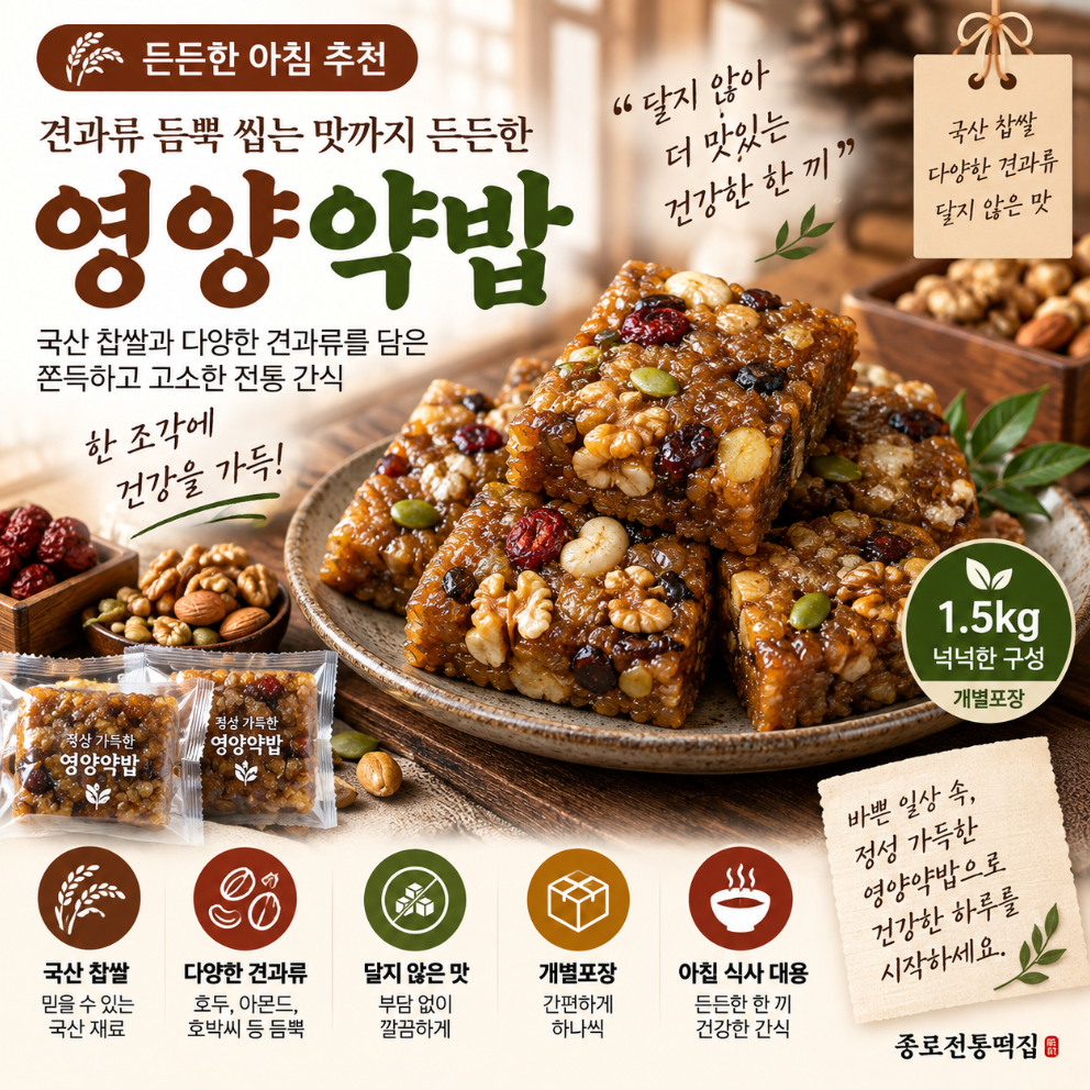 견과류 듬뿍 씹는 맛까지 든든한, 달지 않은 찹쌀 영양약밥 1.5kg 추석 명절 제품 이미지