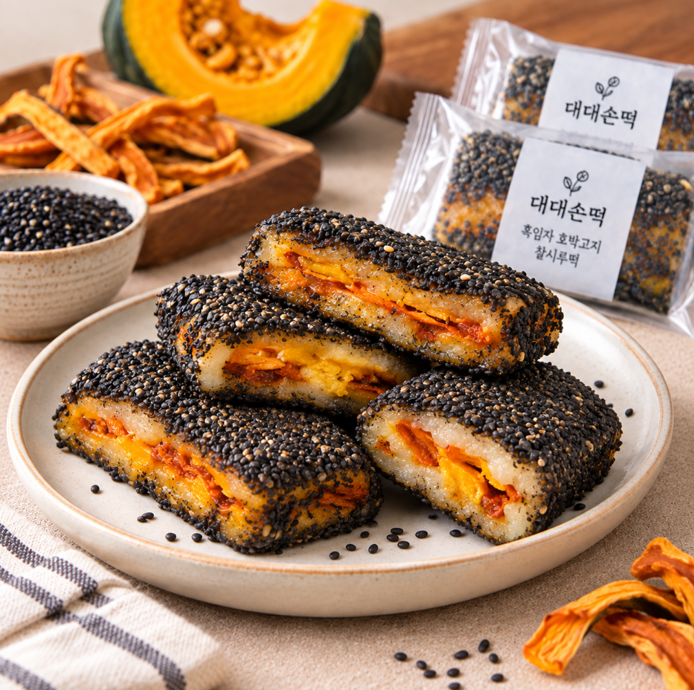 바쁜 아침·든든한 한끼·쫀득한 간식 대대손떡 저당 흑임자 호박고지 찰시루떡 90g × 10개 추석 한가위 명절 제품 이미지