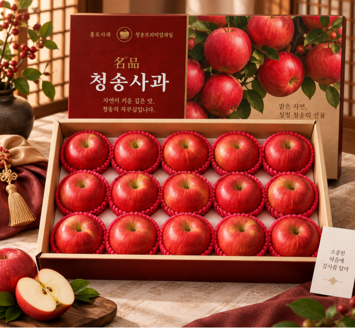 부담없이 센스있게 부모님 선물·명절 과일·고급스러운 구성, 고당도 청송사과 3kg 선물세트