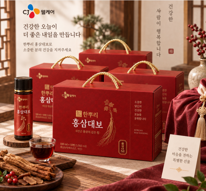 부담없이 부모님 선물·명절 건강선물·실속 구성, CJ웰케어 한뿌리 홍삼대보 40개입