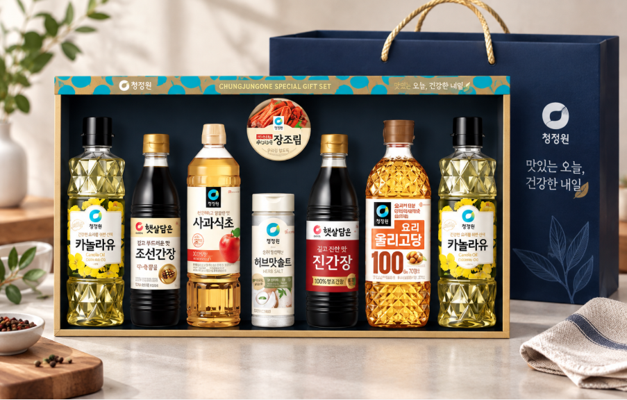 추석 한가위 명절 선물·알찬 구성·주방 필수템 청정원 행복 2호 실속 선물세트 + 쇼핑백 제품 이미지