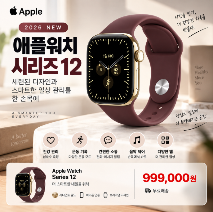고급스러운 골드 컬러와 건강 관리까지, 애플워치 시리즈 12 데일리 스마트워치 청소년 아이들 최고 선물