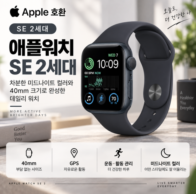 출퇴근부터 운동까지 편하게, 부담없는 가성비 애플워치 SE 2세대 40mm 미드나이트 데일리 스마트워치