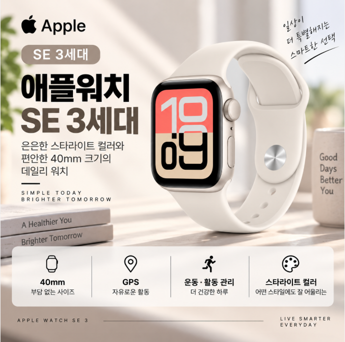 가볍게 매일 착용하기 좋은 애플워치 SE 3세대 40mm 스타라이트 데일리 가성비 센스 스마트워치