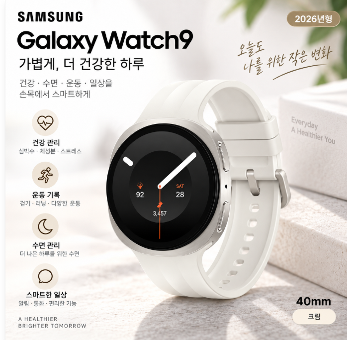 삼성 갤럭시워치9 40mm 크림 건강관리·수면체크·가벼운 데일리 스마트워치