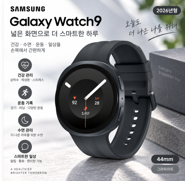 삼성 갤럭시워치9 44mm 그라파이트 건강관리·수면체크·운동기록 스마트워치