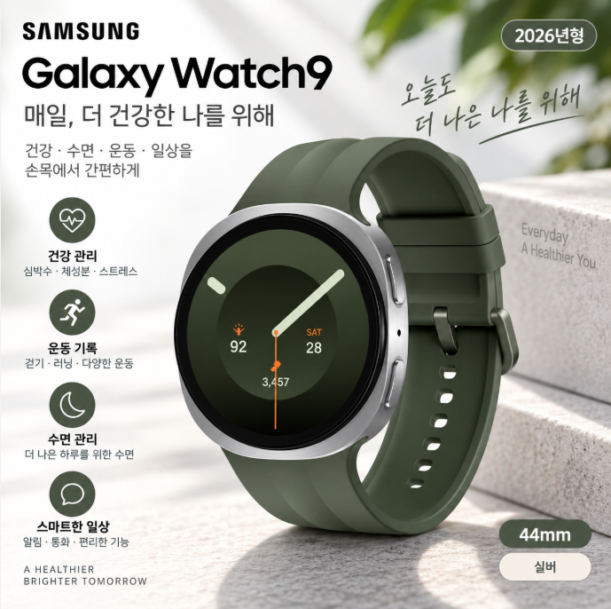 삼성 갤럭시워치9 44mm 실버 건강관리·수면체크·운동기록 데일리 스마트워치