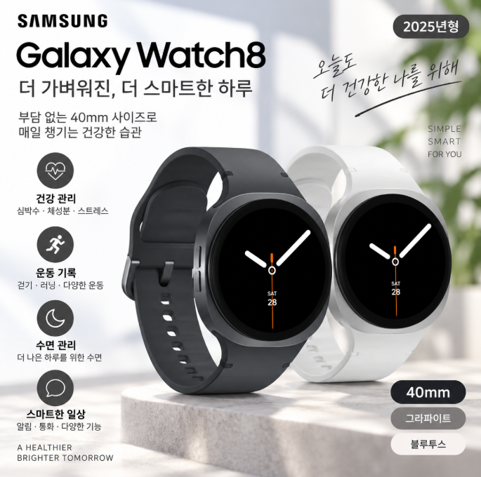 삼성 갤럭시워치8 40mm SM-L325 건강관리·수면체크·가벼운 데일리 스마트워치