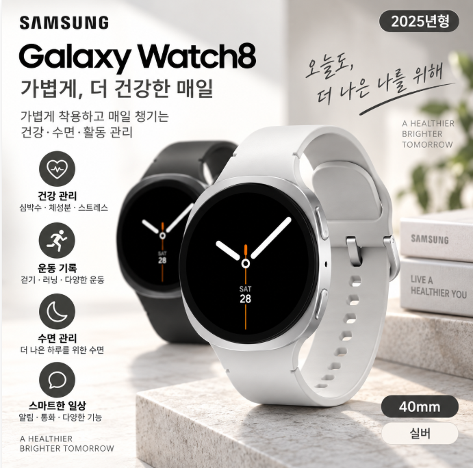 삼성 갤럭시워치8 40mm SM-L325 실버 건강관리·수면체크·가벼운 데일리 스마트워치 블루투스