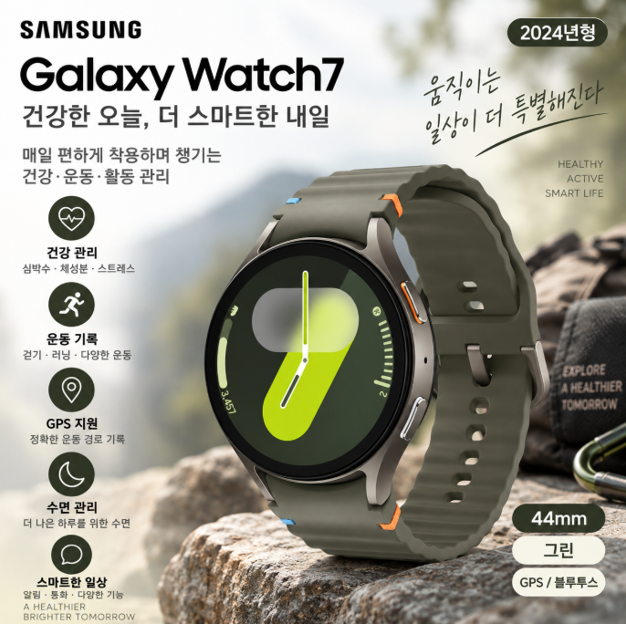 삼성 갤럭시워치7 44mm SM-L310N 그린 건강관리·운동기록·편안한 데일리 스마트워치