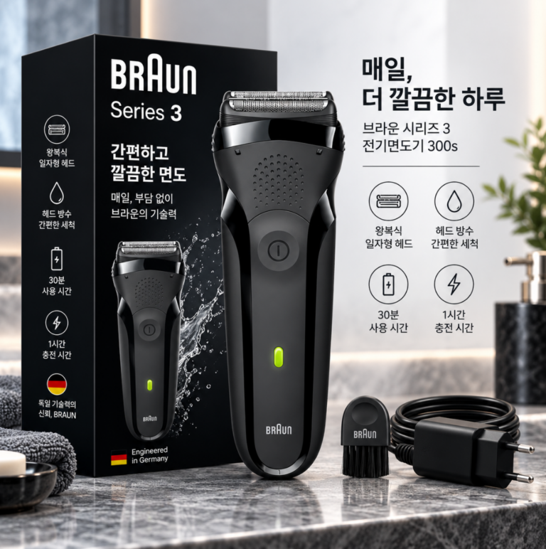 부담 없는 실속 선물 브라운 시리즈3 전기면도기 300s, 간편한 데일리 면도