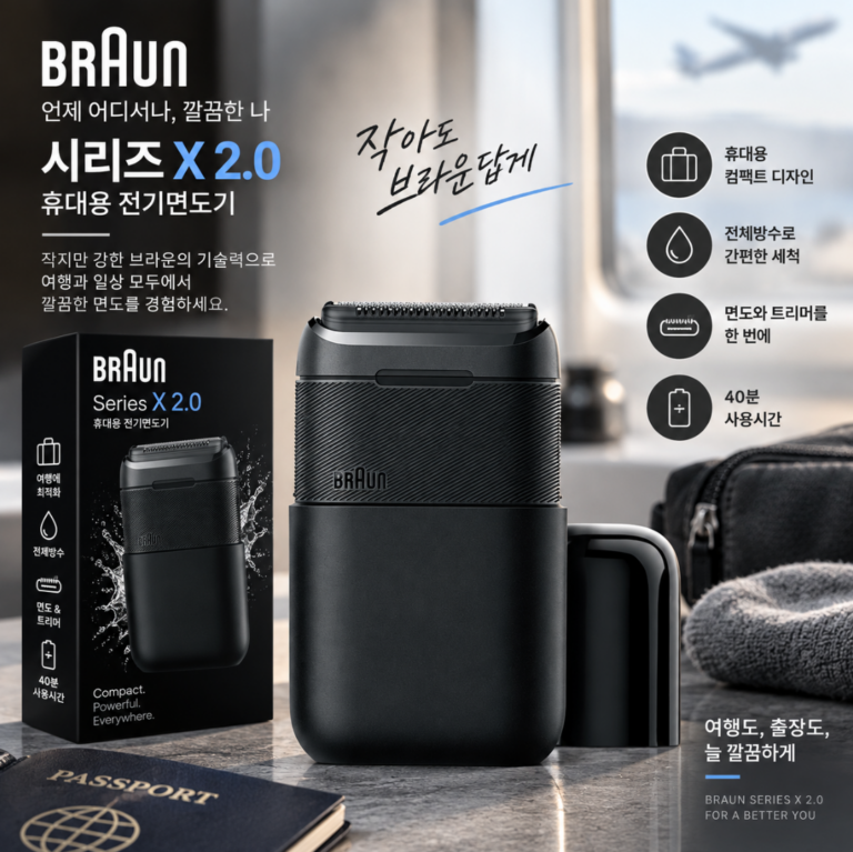 여행·출장 필수템 브라운 시리즈 X 2.0 휴대용 전기면도기, 작고 간편한 데일리 관리