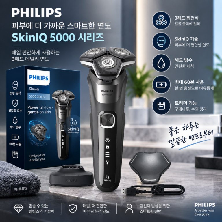 피부 부담 줄인 편안한 면도 필립스 SkinIQ 5000, 실속 있는 데일리 전기면도기