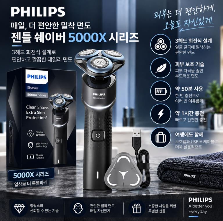 매일 편안한 밀착 면도, 피부 부담 줄인 필립스 젠틀 쉐이버 5000X 전기면도기