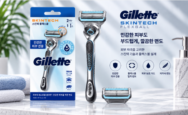 민감한 피부도 부드럽게 밀착 면도, 질레트 스킨텍 플렉스볼 면도기 2입 세트
