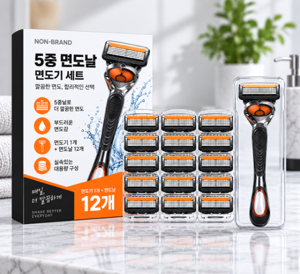 교체 부담 줄이는 알뜰 대용량 구성, 비브랜드 5중날 호환 면도기 교체날 12개 세트