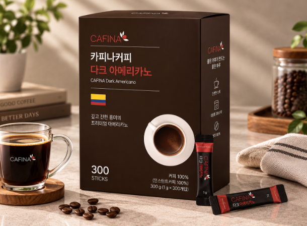 진한 풍미로 매일 즐기는 카피나커피 다크 아메리카노 300스틱 대용량 실속 구성