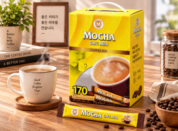 부드럽고 달콤하게 즐기는 홈카페 모카 카페 마일드 커피믹스 170개입 넉넉한 실속 구성