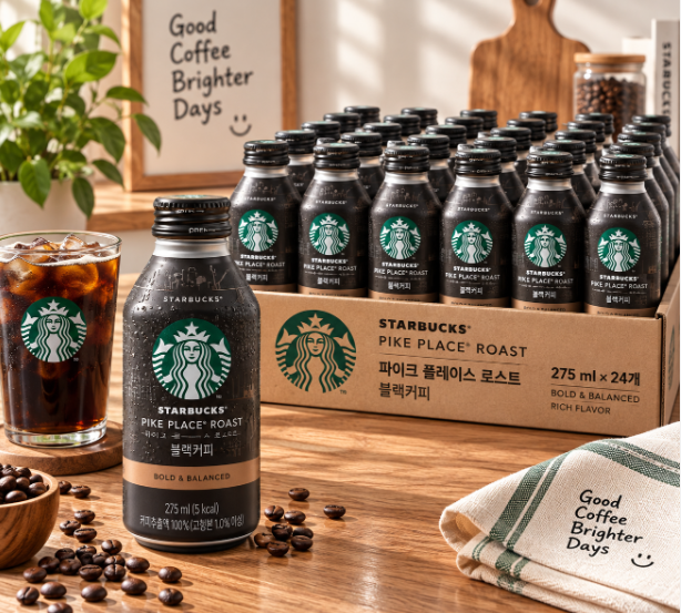 매일 간편하게 즐기는 감성 홈카페 스타벅스 파이크 플레이스 로스트 블랙커피 275ml 24개 대용량