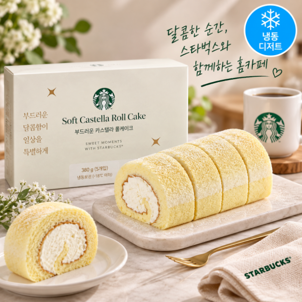 부드러운 홈카페 디저트 스타벅스 카스텔라 롤케이크, 촉촉한 냉동 간식 5개입