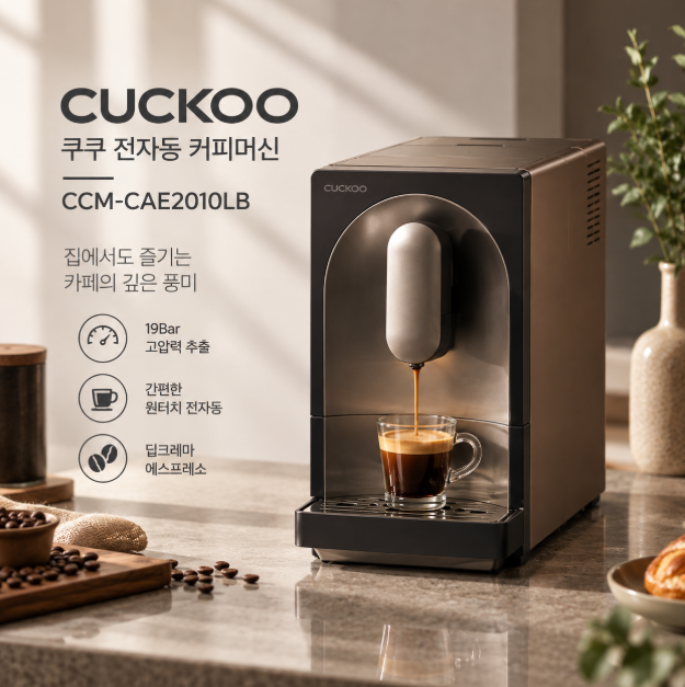 홈카페 분위기 풍부한 에스프레소 간편한 원터치 전자동 커피머신 쿠쿠 CCM-CAE2010LB