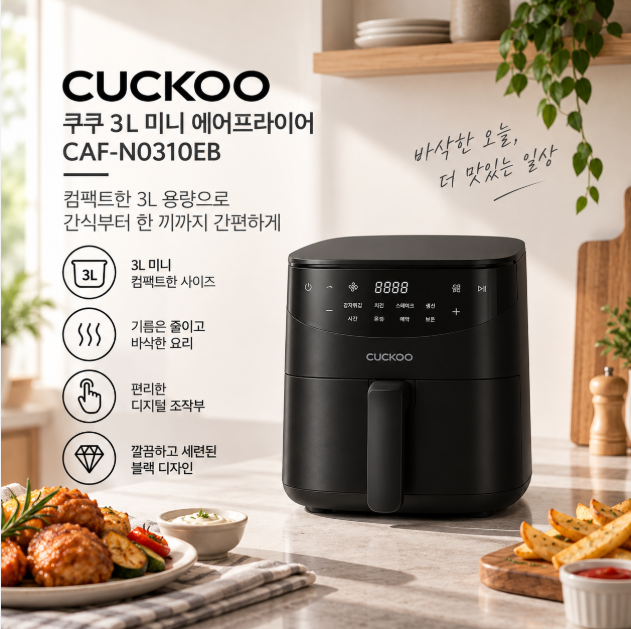 간편한 한끼 바삭한 간식 공간절약 미니 에어프라이어 쿠쿠 3L CAF-N0310EB