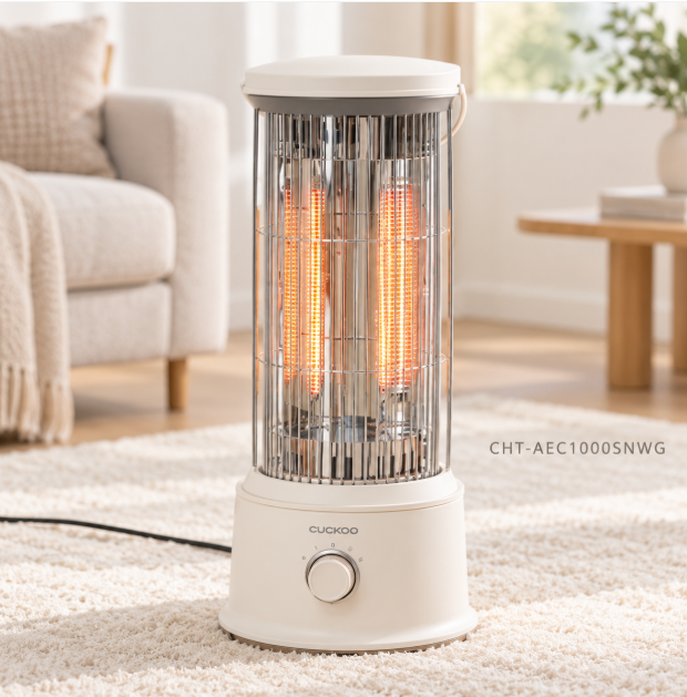 발끝까지 따뜻하게, 간편한 다이얼과 자동회전 쿠쿠 카본 히터 CHT-AEC1000SNWG