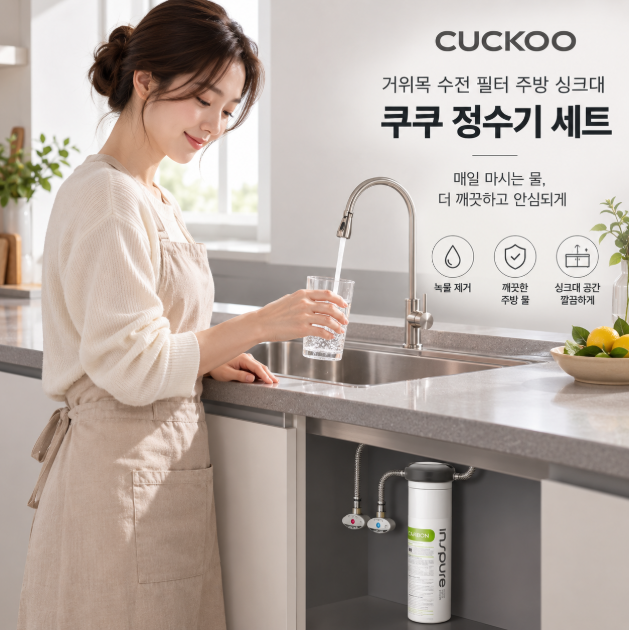 매일 마시는 물 더 깔끔하게, 주방 공간까지 살리는 싱크대 수전 정수기 쿠쿠